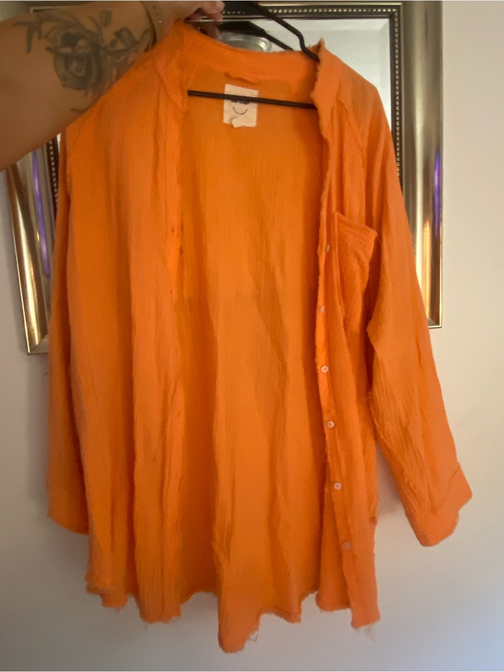 aerie Sunburst Orange linen blend Top